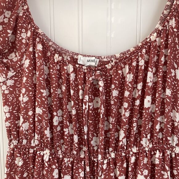 MINE Peasant Babydoll Milkmaid Off-the-shoulder Mini Tiered Dress Dusty Rose S - Picture 4 of 14